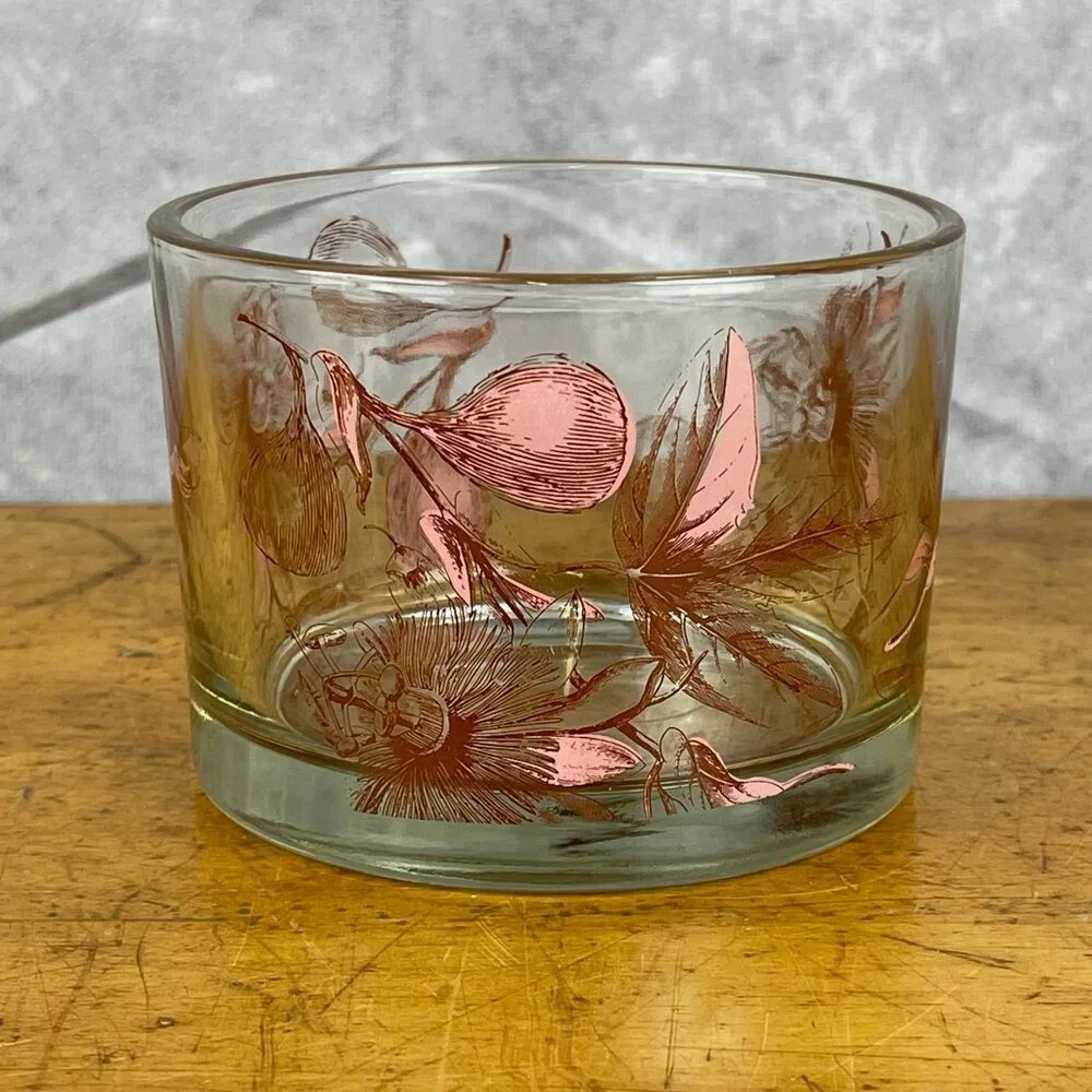 Vtg Midcentury MCM Glass Ice Bucket Passion Flower